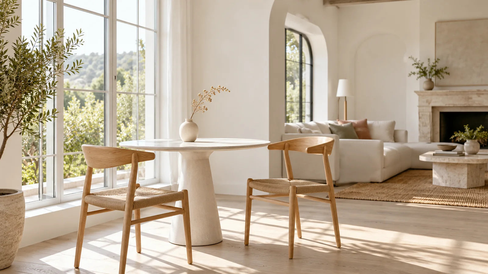 A warm, softly lit room arranged for a quiet evening
