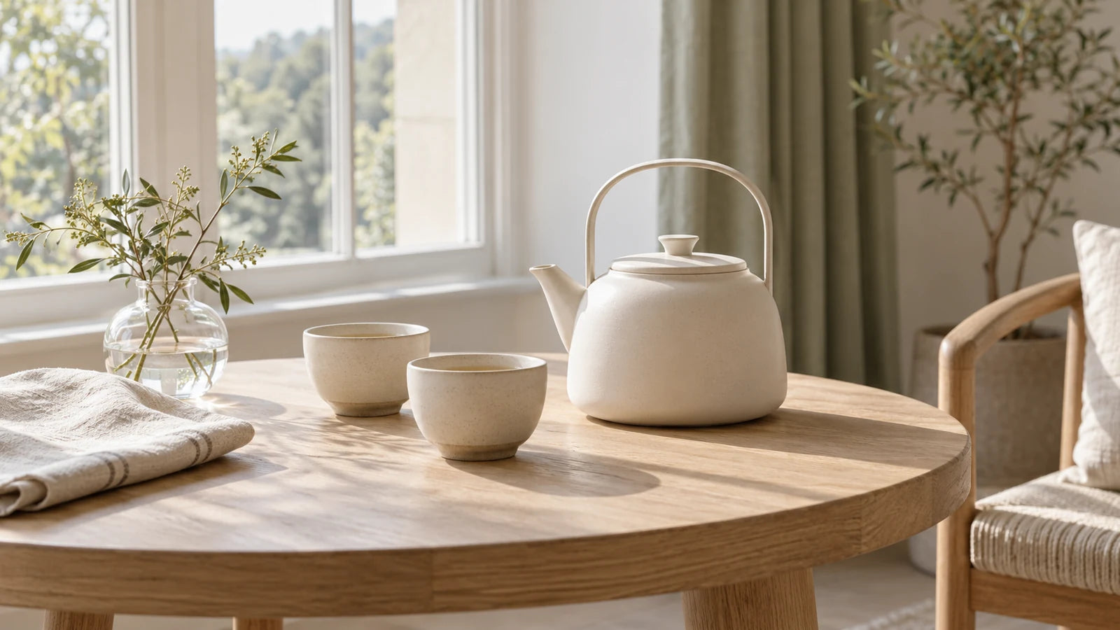 Tea, a book and soft linen in a quiet room
